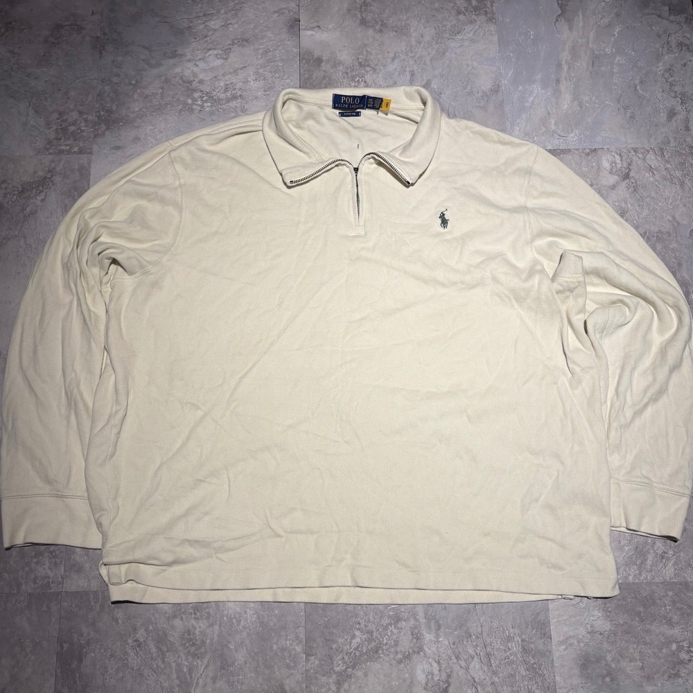 Polo Ralph Lauren Estate Rib Quarter Zip Pullover Cream Off White Mens XXL